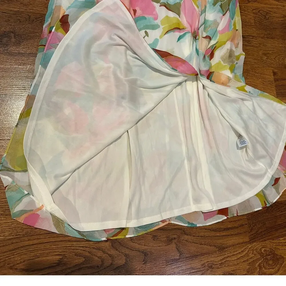 Julia Jordan Floral Puff Sleeve Midi Dress Chiffon Watercolor Women’s 10 NWT - Picture 7 of 12